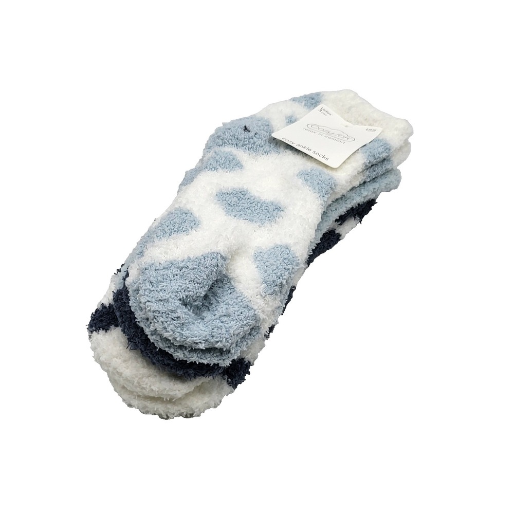 CozySoft Ladies 3 Pair Fuzzy Ankle Socks Blue White Cozy Warm Soft Size 4-10